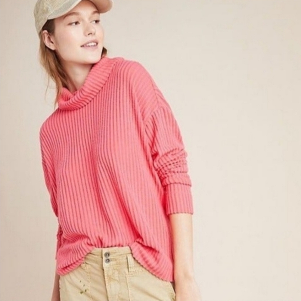 Anthropologie Pink Cowl Neck Sweater